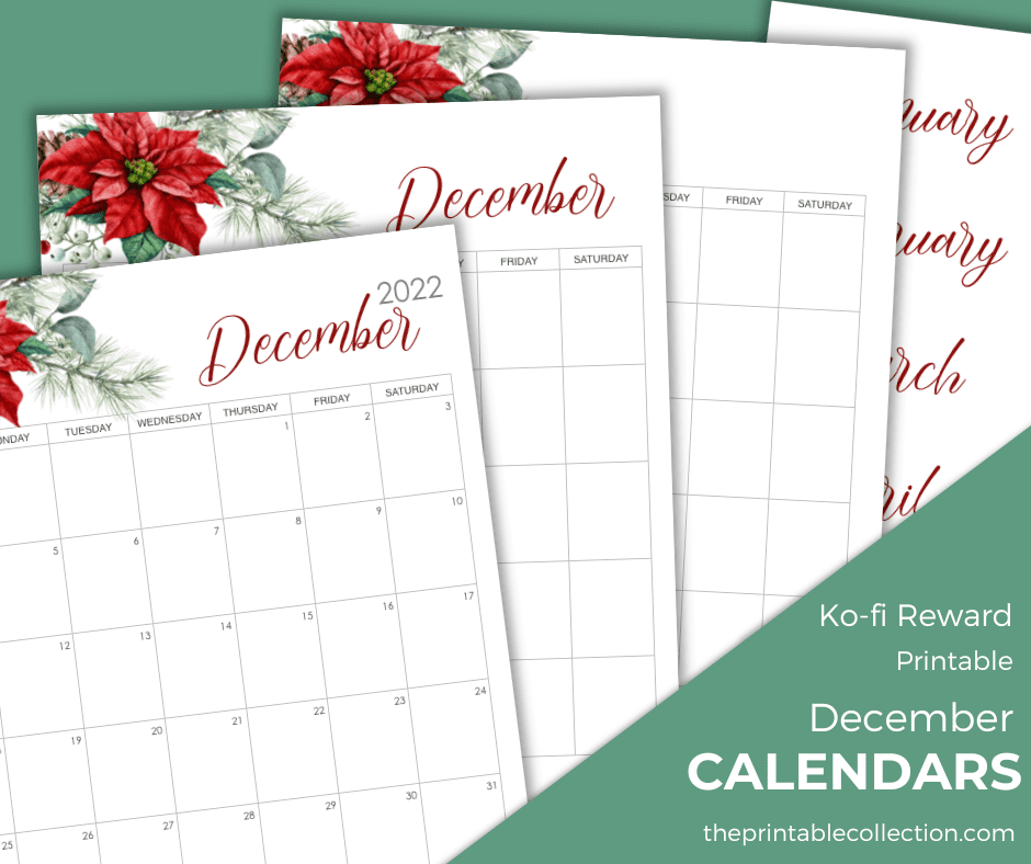 Printable Calendars December Flower Ko fi from The Printable Collection