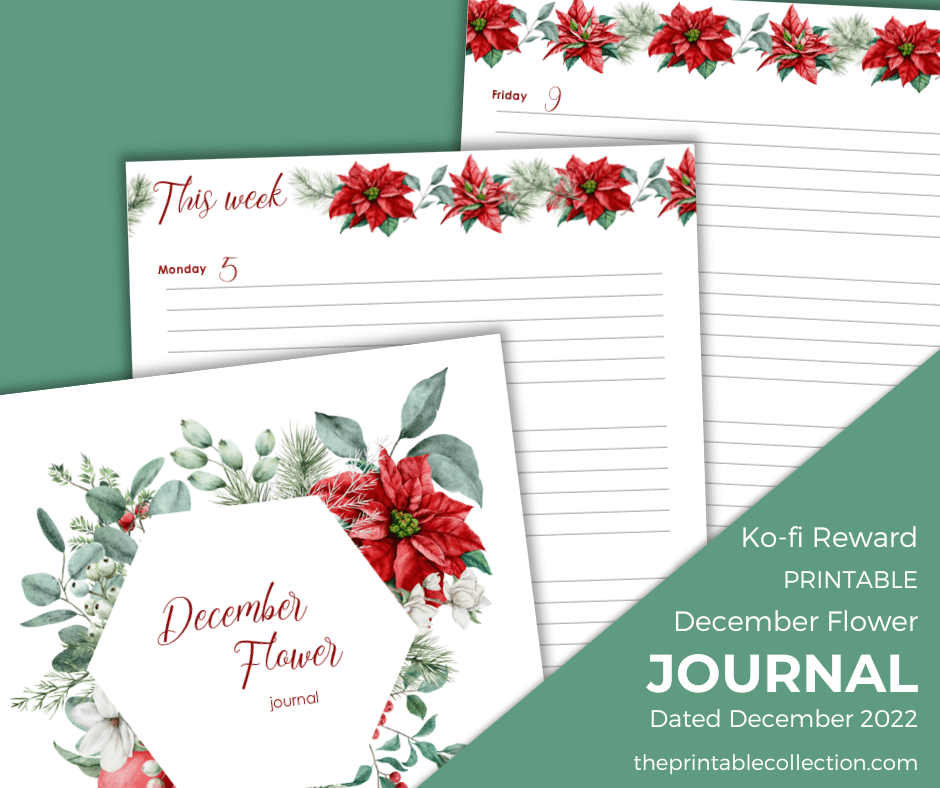 Printable Journal December FLower dated 2022 from The Printable Collection