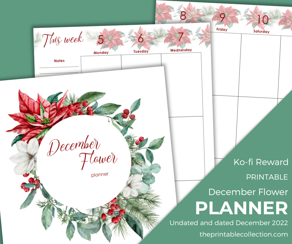 Pages of the printable December Flower from The Printable Collection
