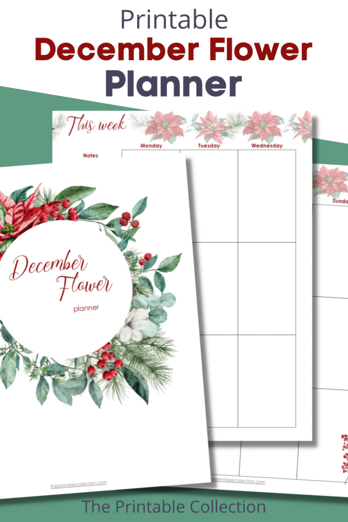 Some pages of the December Flower Planner Pinterest from The Printable Collection