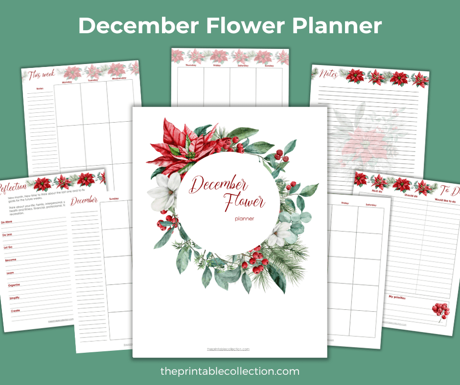 Some pages of the December Flower Planner post from The Printable Collection