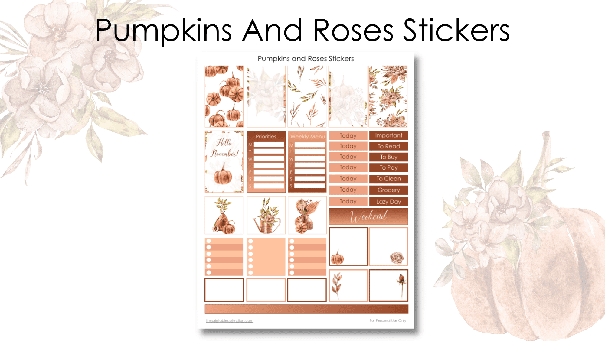 Printable Pumpkins and Roses stickers from The Printable Stickers