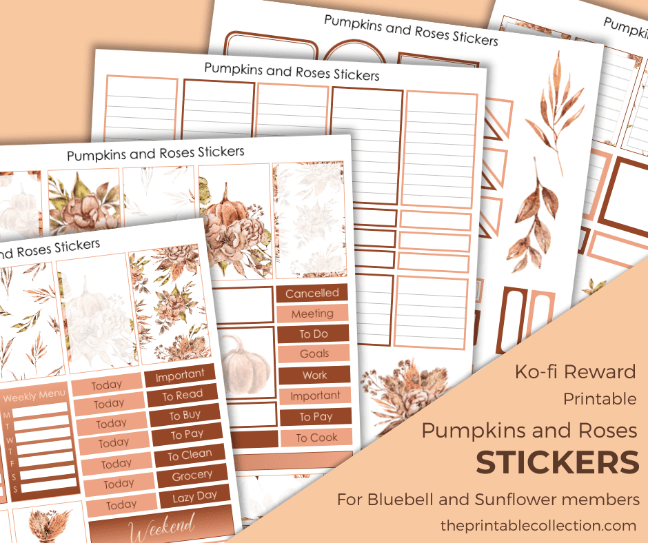Five pages of Printable stickers Pumpkins and Roses from The Printable Collection