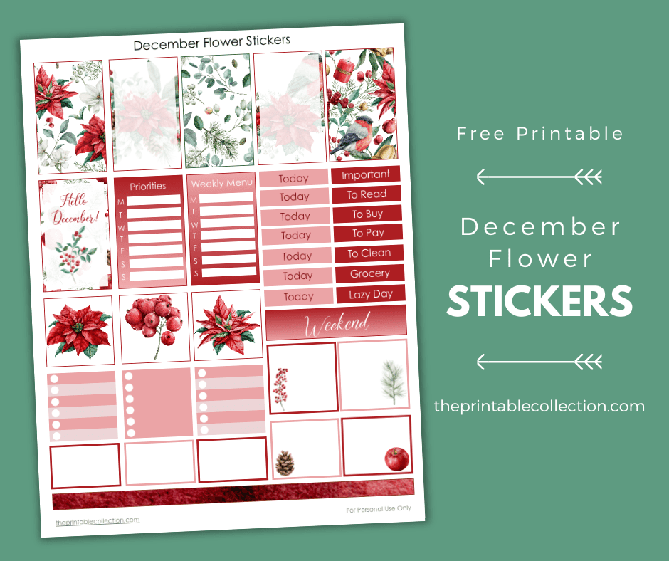 Printable December Flower Stickers from The Printable Collection